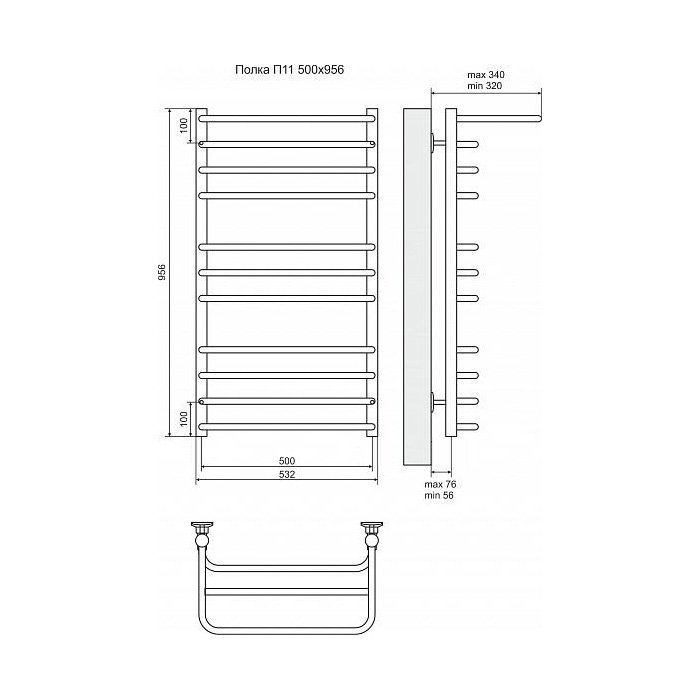 Полотенцесушитель электрический Terminus Полка П11 500x956 левый/правый купить в интернет-магазине сантехники Sanbest