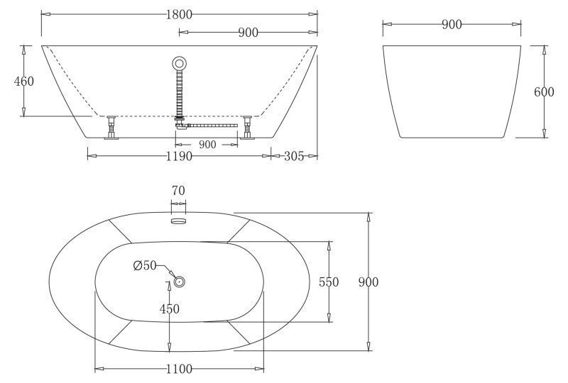 Ванна BelBagno BB68 180х90 купить в интернет-магазине Sanbest