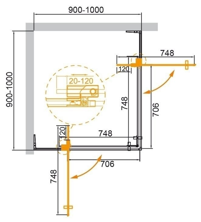 Душевой уголок Cezares Slider A-2-90/100 черный прозрачный купить в интернет-магазине Sanbest