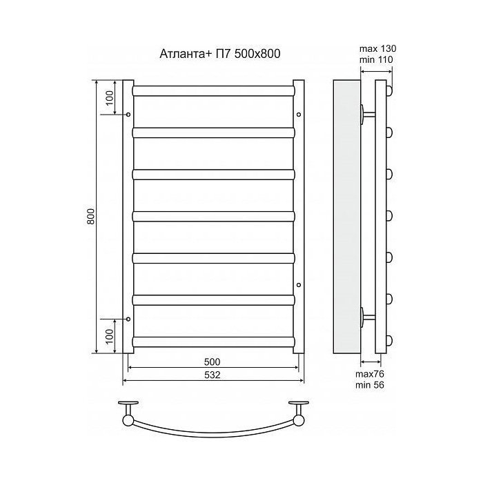 Полотенцесушитель водяной Terminus Атланта+ П7 500х800 купить в интернет-магазине сантехники Sanbest