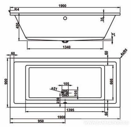 Ванна акриловая Vagnerplast Cavallo 190x90 купить в интернет-магазине Sanbest