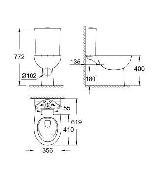 Унитаз Grohe Bau Ceramic 39349 437 безободковый, с бачком купить в интернет-магазине Sanbest