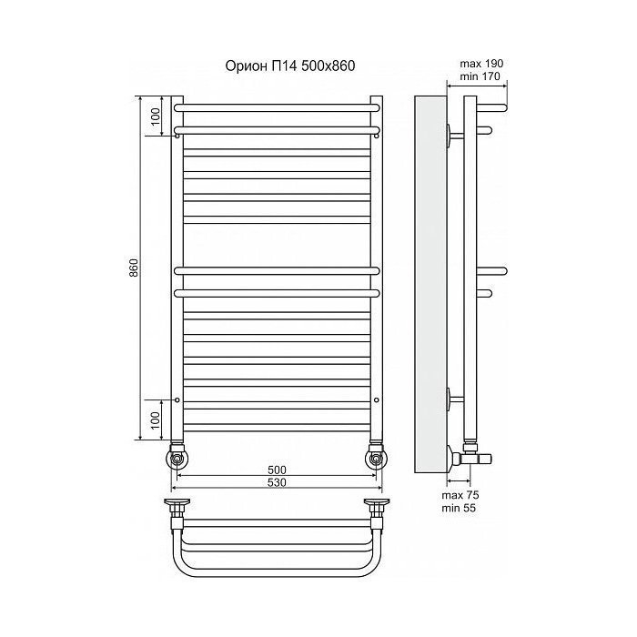Полотенцесушитель водяной Terminus Орион П14 500x860 купить в интернет-магазине сантехники Sanbest