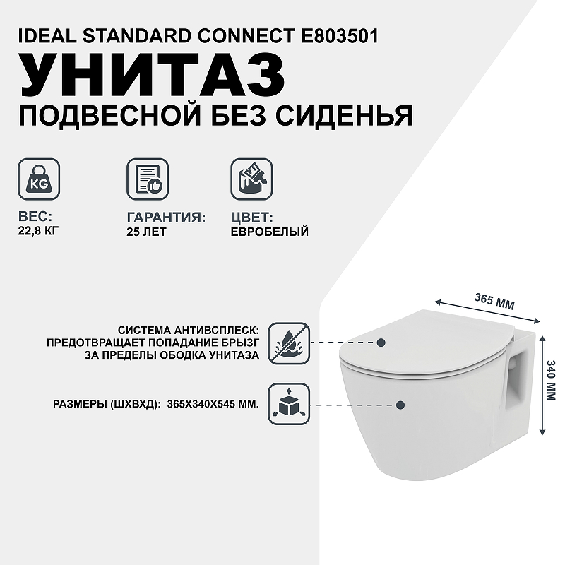 Унитаз подвесной Ideal Standard Connect E803501 белый купить в интернет-магазине Sanbest