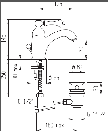 Смеситель для раковины Cezares MARGOT-LSM1-03/24-Bi золото купить в интернет-магазине сантехники Sanbest