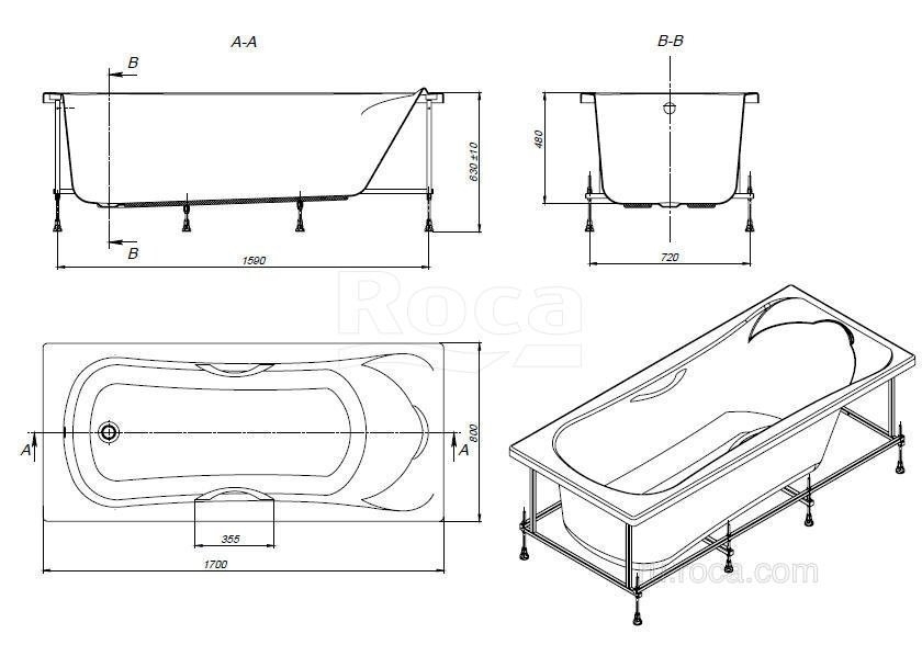 Ванна Roca BeCool ZRU9302852 170x80 купить в интернет-магазине Sanbest