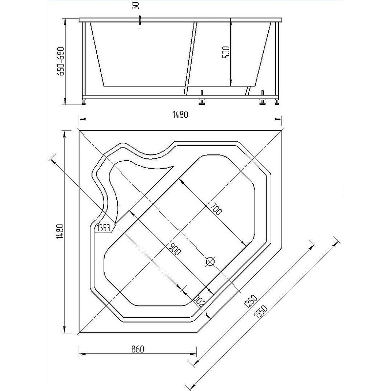 Ванна Aquatek Лира 148x148 LIR150-0000032 белая купить в интернет-магазине Sanbest