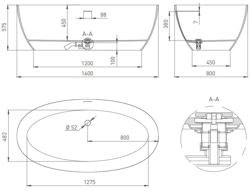 Ванна S-Stone Salini ALDA Nuova 101923M 160x80 Матовая купить в интернет-магазине Sanbest