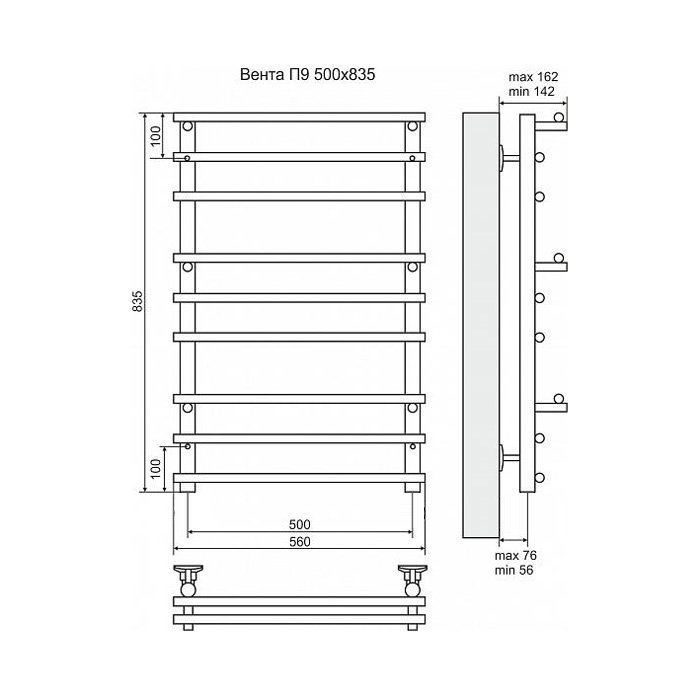 Полотенцесушитель электрический Terminus Вента П9 500x835 левый/правый купить в интернет-магазине сантехники Sanbest