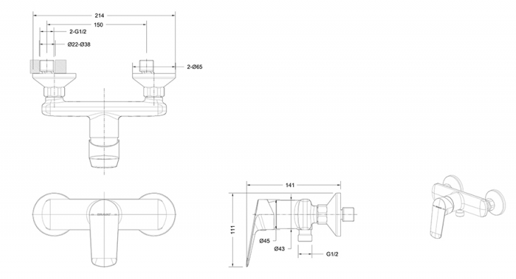 Смеситель для душа Bravat Rhein F9429564BW-01-ENG купить в интернет-магазине сантехники Sanbest