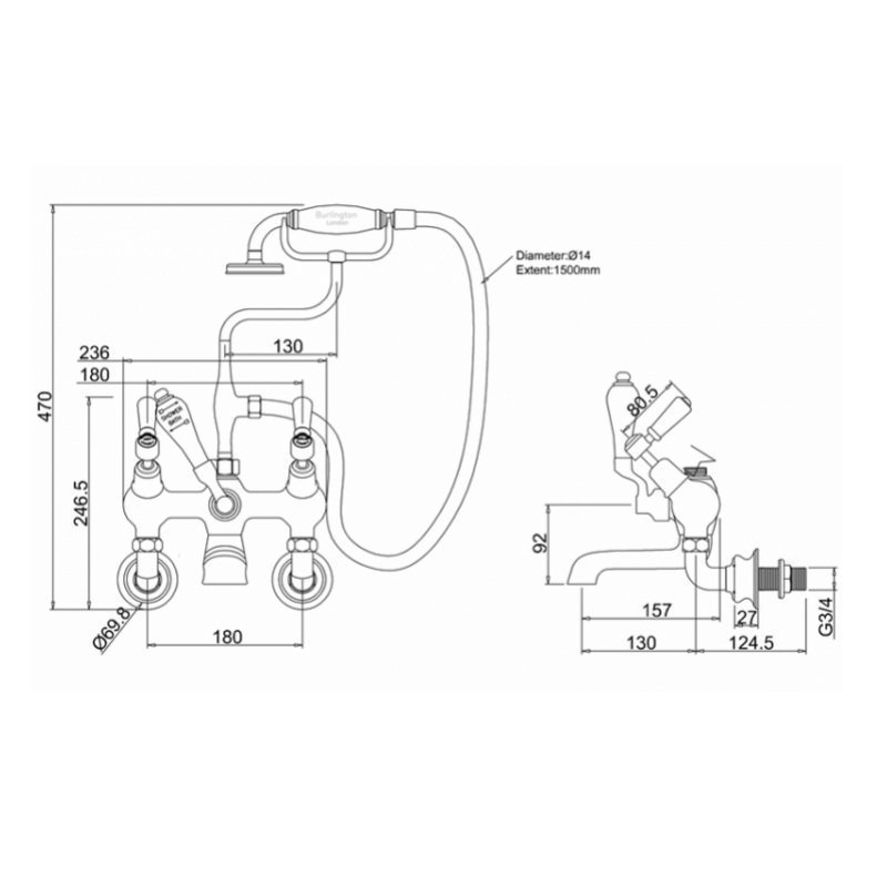 Смеситель для ванны Burlington Regent KER19-QT BLA купить в интернет-магазине сантехники Sanbest