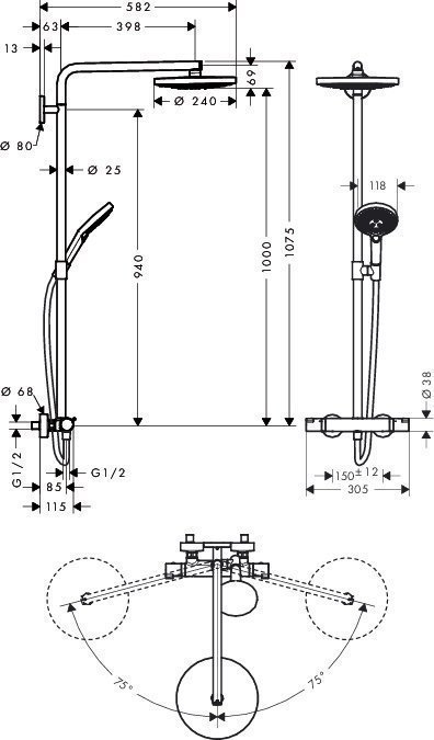 Душевая колонна Hansgrohe Raindance Select S 240 2jet 27129000 хром купить в интернет-магазине сантехники Sanbest