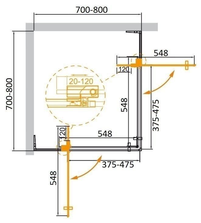 Душевой уголок Cezares Slider A-2 70х80 Cr GRIGIO купить в интернет-магазине Sanbest