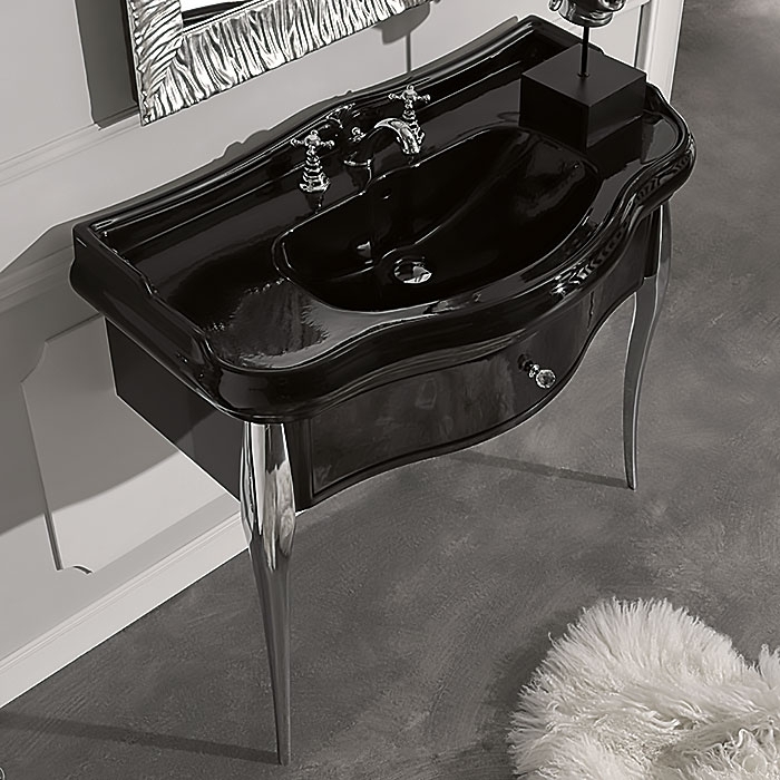 Консоль с черной раковиной KERASAN Retro 100 хром/черная для ванной в интернет-магазине сантехники Sanbest