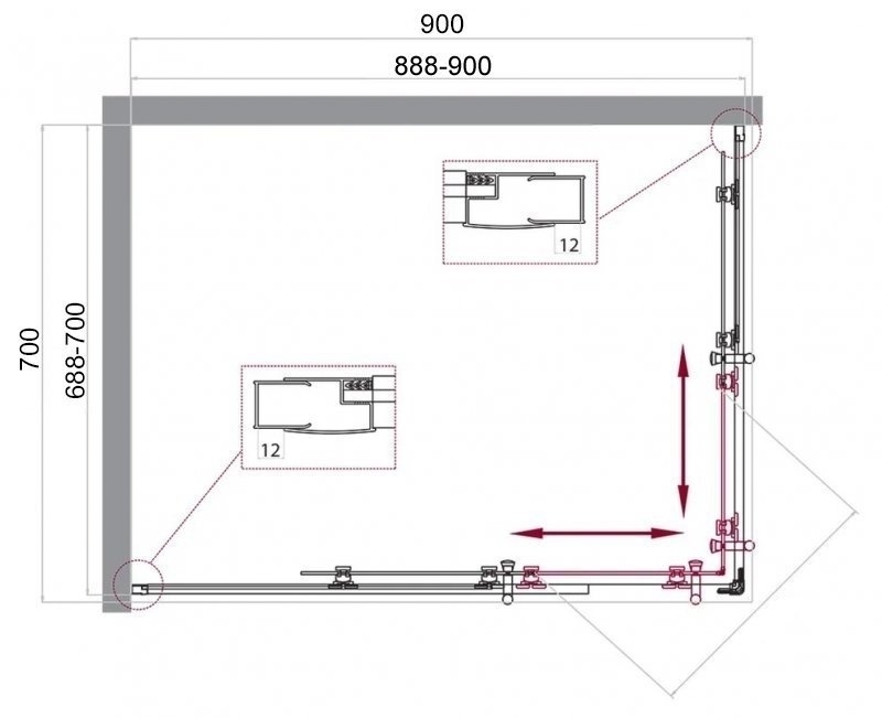 Душевой уголок BelBagno UNO 195-AH-2 90x70 прозрачный/хром купить в интернет-магазине Sanbest