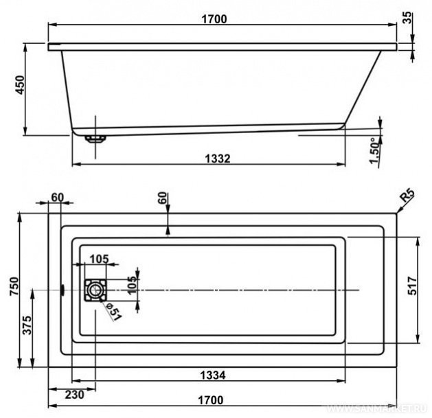 Ванна акриловая Vagnerplast Cavallo 170x75 купить в интернет-магазине Sanbest