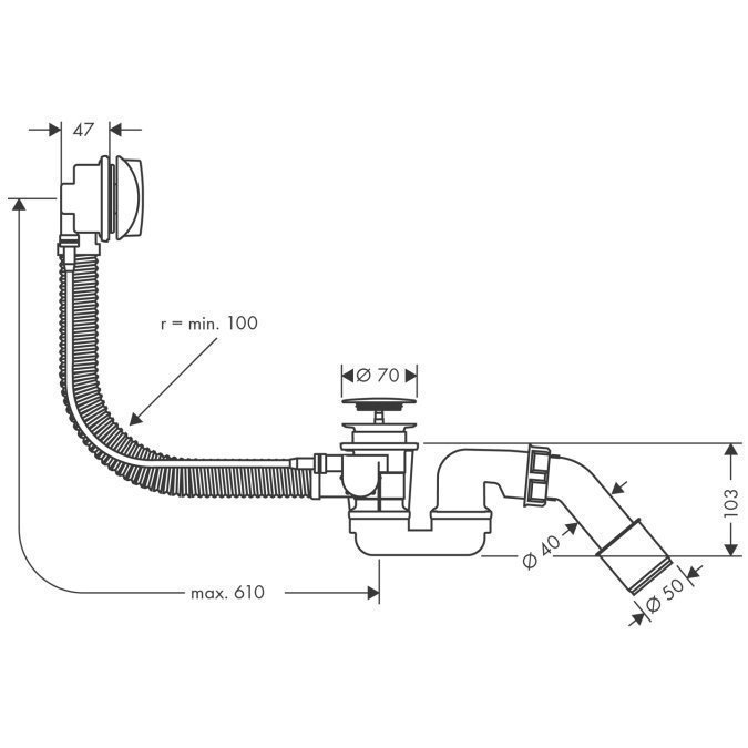 Слив-перелив для ванны Hansgrohe Flexaplus 58143000 купить в интернет-магазине сантехники Sanbest