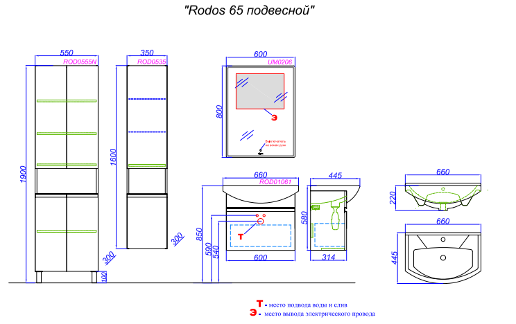 Тумба с раковиной Aqwella Rodos 65 ROD01061 белая для ванной в интернет-магазине Sanbest