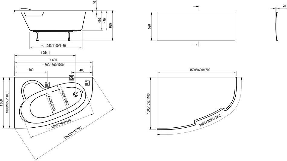 Ванна акриловая Ravak ASYMMETRIC 160X105 купить в интернет-магазине Sanbest