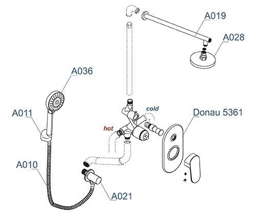 Душевая система WasserKRAFT Donau 5300 A14028 купить в интернет-магазине сантехники Sanbest