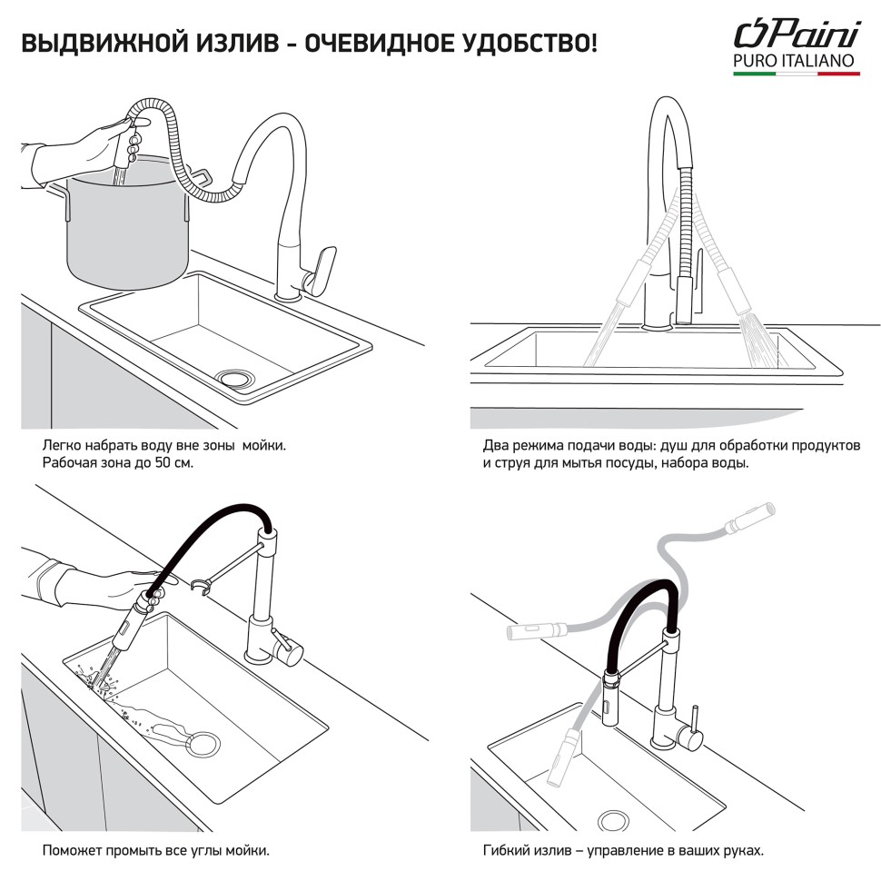 Смеситель для кухни PAINI Cox HD55566CR1KM сахара купить в интернет-магазине сантехники Sanbest