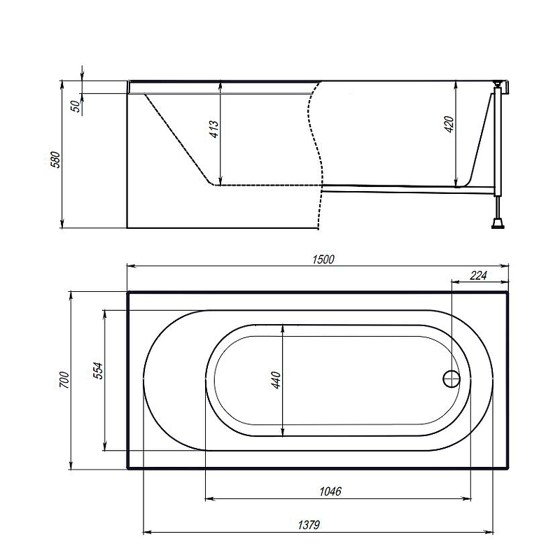 Ванна Timo Roha 150x70 ROHA1570 белая купить в интернет-магазине Sanbest