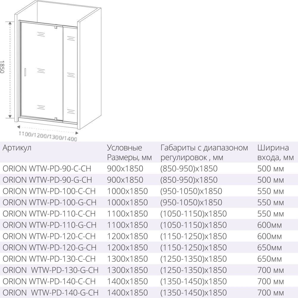 Душевая дверь Good door ORION WTW-PD 100 купить в интернет-магазине Sanbest