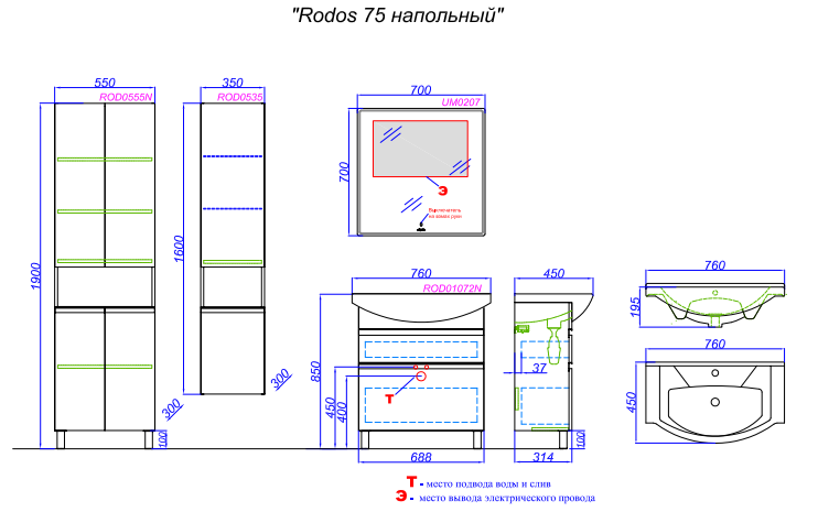 Тумба с раковиной Aqwella Rodos 76 ROD01072N белая для ванной в интернет-магазине Sanbest