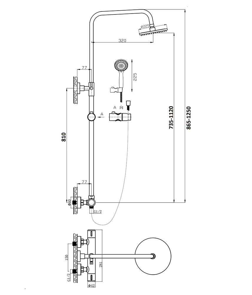 Душевая система Agger Thermo A2451200 хром купить в интернет-магазине сантехники Sanbest