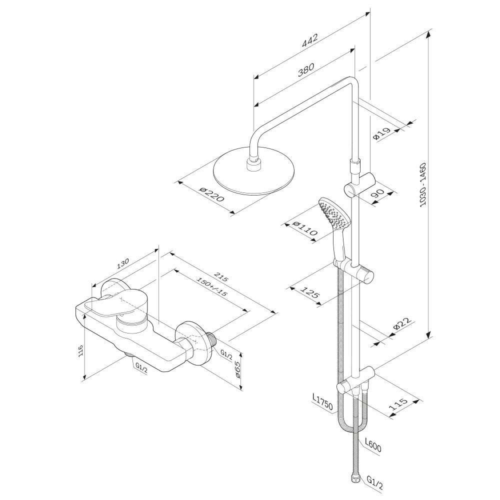 Душевая система AM.PM X-JOY F42885A24 черный купить в интернет-магазине сантехники Sanbest