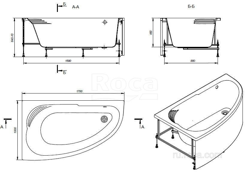 Ванна Roca Merida 170х100 купить в интернет-магазине Sanbest