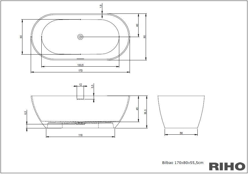 Ванна мраморная Riho Bilbao 170x80 купить в интернет-магазине Sanbest