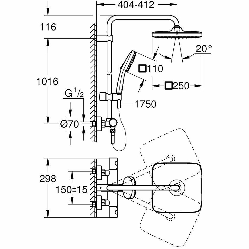 Душевая система Grohe Tempesta Cube 250 26689001 хром купить в интернет-магазине сантехники Sanbest