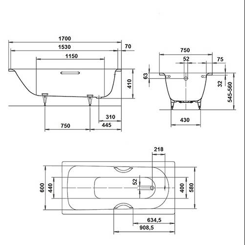 Стальная ванна Kaldewei Saniform Plus 373-1 170x75 Easy-clean купить в интернет-магазине Sanbest