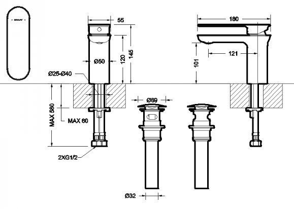 Смеситель для раковины Bravat GINA F165104C-ENG купить в интернет-магазине сантехники Sanbest