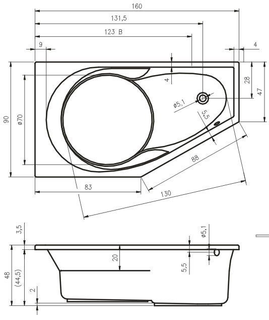 Ванна акриловая Riho Yukon 160x90 купить в интернет-магазине Sanbest