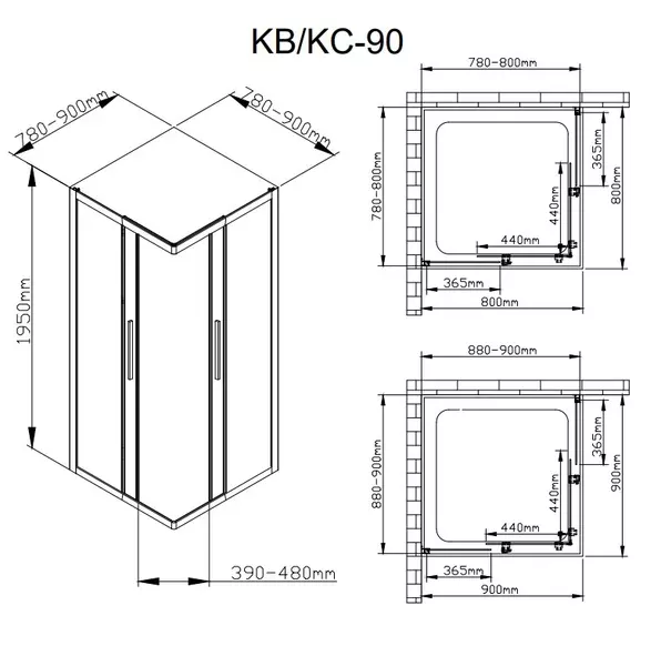 Душевой уголок Deto KB 98877 80х80 с рисунком/профиль черный купить в интернет-магазине Sanbest