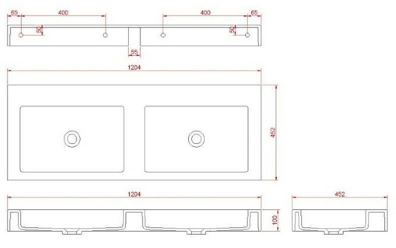 Раковина-моноблок двойная FLAT ST 888-120 120 белая матовая купить в интернет-магазине Sanbest