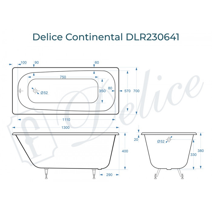 Ванна Delice Continental 130х70 DLR230640 белая купить в интернет-магазине Sanbest