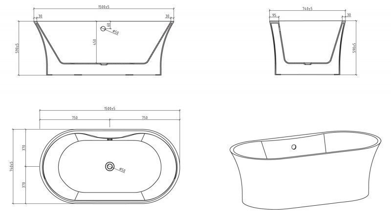 Ванна BelBagno BB201 150х74 купить в интернет-магазине Sanbest