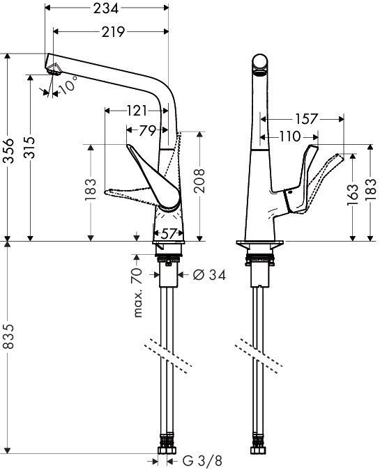 Смеситель для кухни Hansgrohe Metris 14822000 купить в интернет-магазине сантехники Sanbest