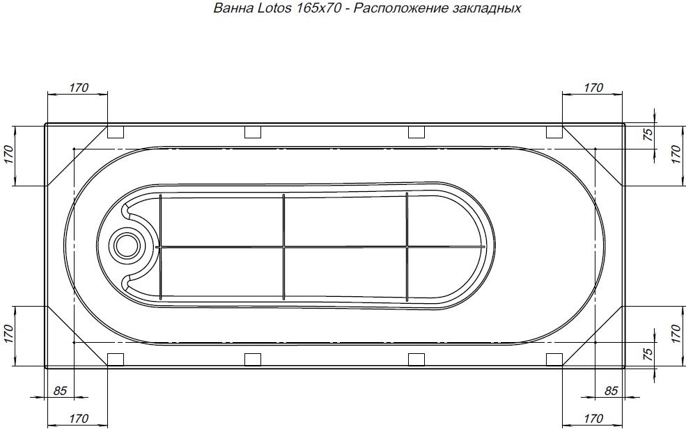 Ванна акриловая Aquanet LOTOS 165х70 купить в интернет-магазине Sanbest