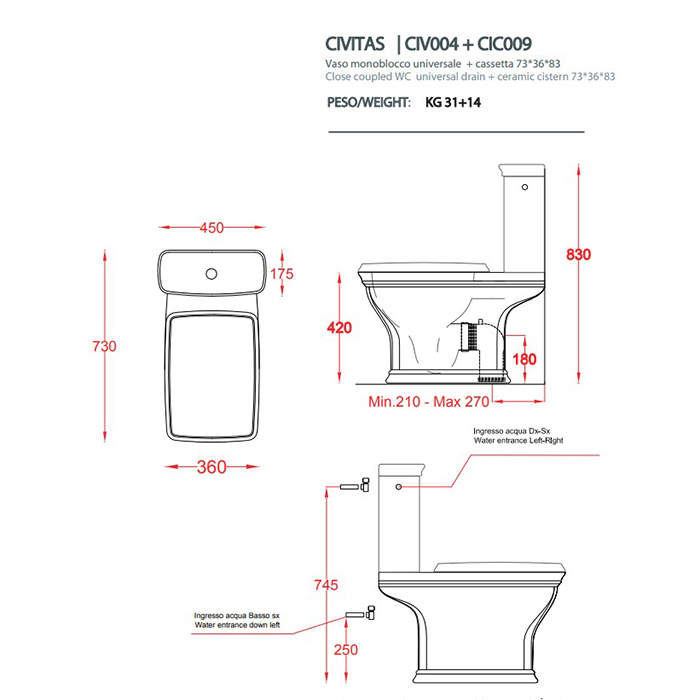 Унитаз моноблок Artceram CIVITAS CIV004 03 00 черный купить в интернет-магазине Sanbest