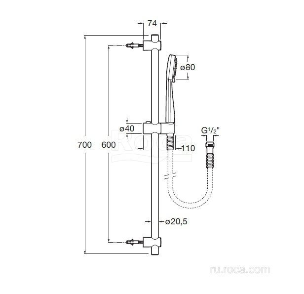 Душевая гарнитура Roca Stella 80/3F 5B1403C00 купить в интернет-магазине сантехники Sanbest