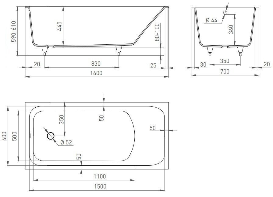 Ванна S-Stone Salini ORLANDO 102025M 160x70 Матовая купить в интернет-магазине Sanbest