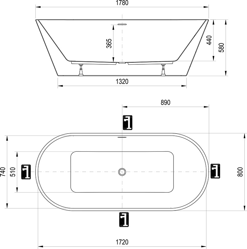 Ванна акриловая Ravak SOLO 178x80 черный слив купить в интернет-магазине Sanbest