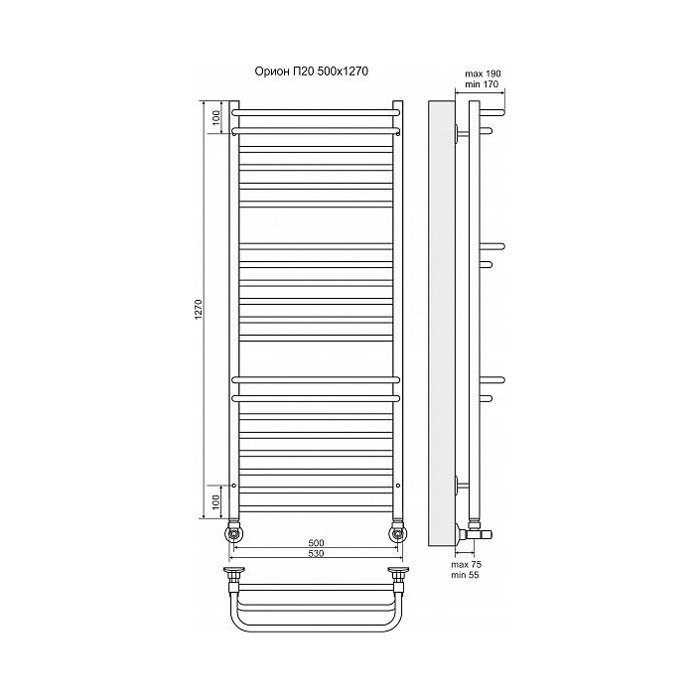 Полотенцесушитель водяной Terminus Орион П20 500x1270 купить в интернет-магазине сантехники Sanbest
