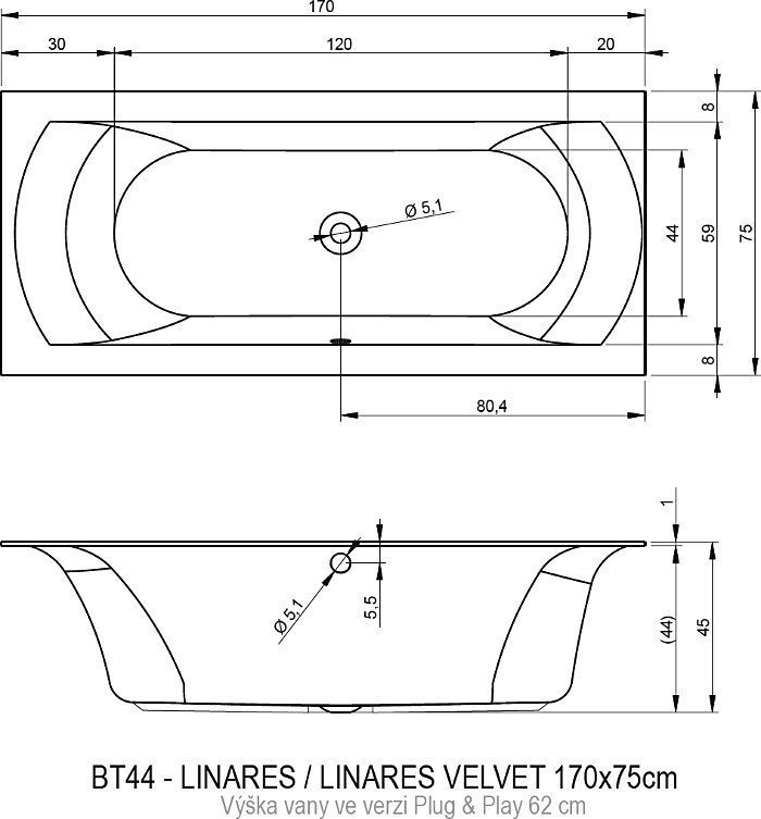 Ванна акриловая Riho LINARES 170x75 PLUG & PLAY купить в интернет-магазине Sanbest