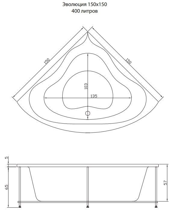 Акриловая ванна Aquatika Эволюция Standart 150х150 купить в интернет-магазине Sanbest