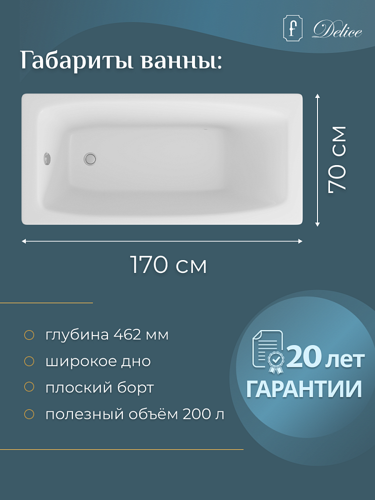 Ванна чугунная Delice Repos DLR 220508R 170x70 с ручками купить в интернет-магазине Sanbest